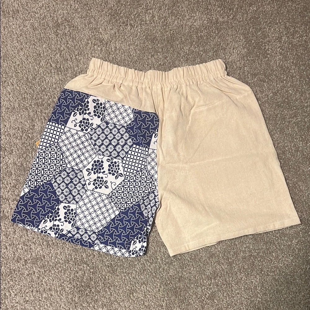 Blue and Cream Patterned Shorts